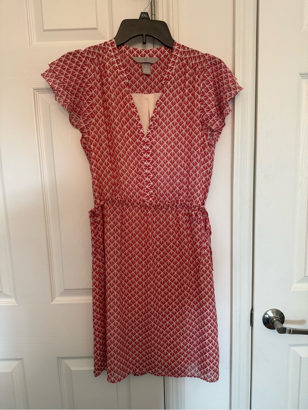 H&M Red Geometric Midi Dress with V-Neck